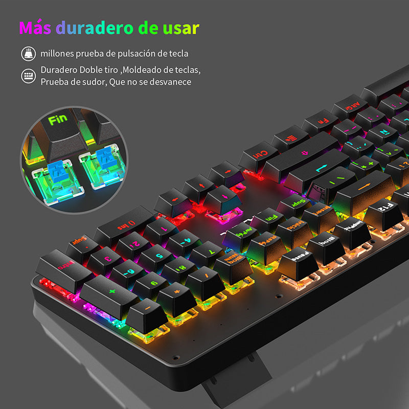 BAJEAL Wired 104 Keys Spanish Keyboard Backlit Computer Laptop Gaming Blue Switch Mechanical Keyboard - Black BAJEAL Wired 104 Keys Spanish Keyboard Backlit Computer Laptop Gaming Blue Switch Mechanical Keyboard - Black